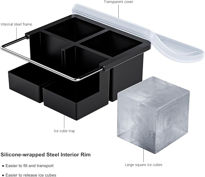 Bangp Large Ice Cube Tray for Whiskey, Silicone Ice Cube Trays 2 Pack, Large - Image 2