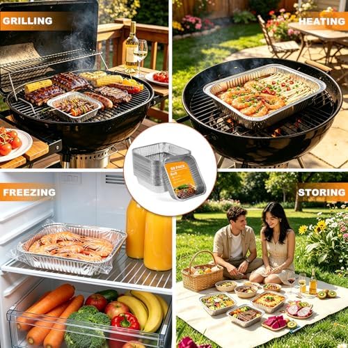 8x8 Foil Pans 50 Pack, Heavy Duty Square Aluminum Baking Pans