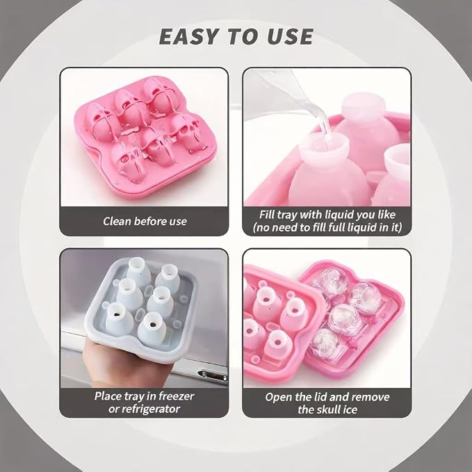 Skull Ice Cube Mold, 6-Cavity Silicone Ice Tray - Image 3