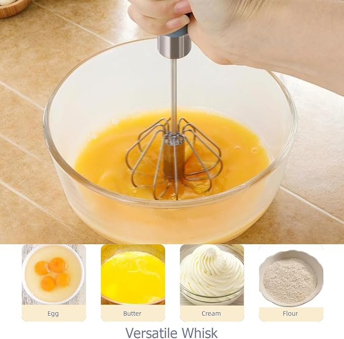 Semi Automatic Whisk & Egg Yolk Separator, Stainless Steel Mini Hand Push Whisk - Image 4