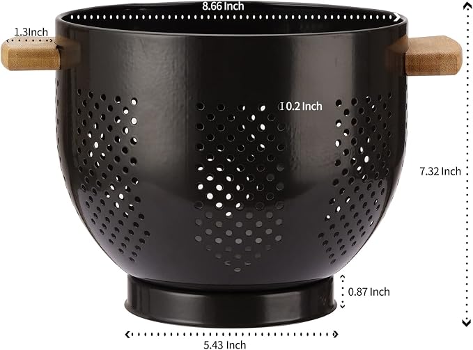Metal Colander with Wood Handle and Stable Base, Powder Coated Steel Kitchen - Image 2