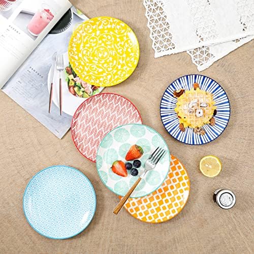 Selamica Ceramic Dessert Plates Set of 6, 6 Inch Small Plates for