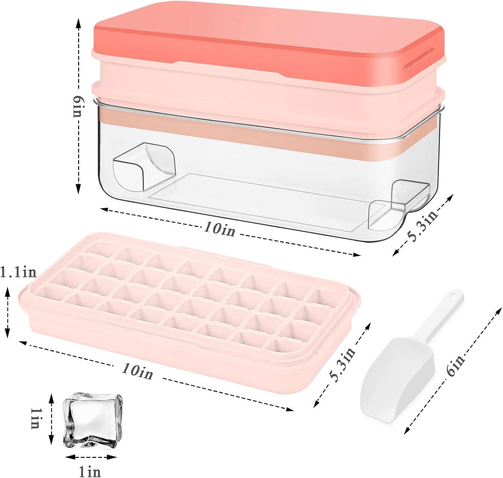 Ice Cube Tray with Lid and Bin, 64 pcs Ice Tray Kit with Ice Scoop