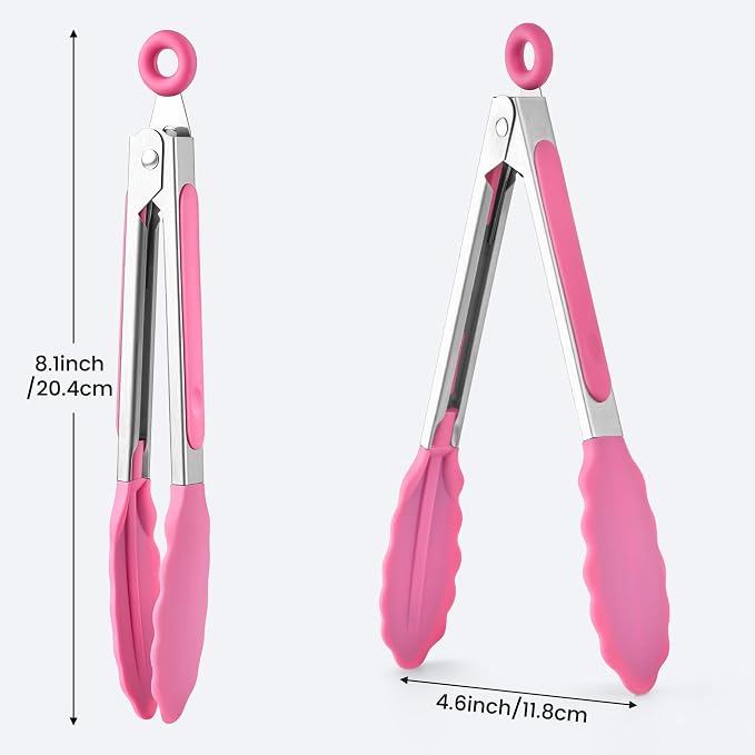 7-Inch Silicone Tongs Pack of 6, Small Stainless Steel Tongs - Image 3