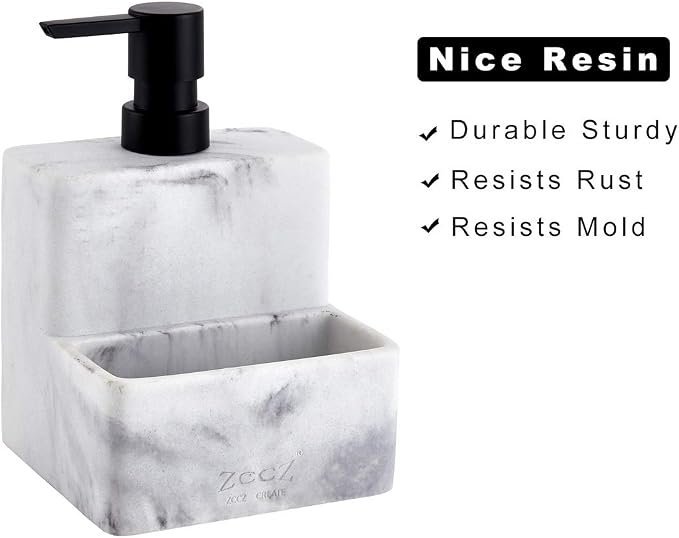 zccz Soap Dispenser with Sponge Holder, Marble Look Liquid Hand and Dish Soap - Image 5