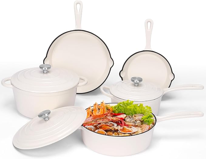 QuliMetal Nonstick Enameled Cast Iron Cookware Set, 5-Piece Pots and Pans Set by QuliMetal