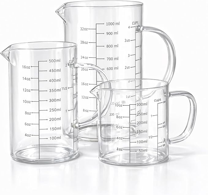 77L 3 Pack Glass Measuring Cup Set, High Borosilicate Liquid Glass Measure Cup by 77L