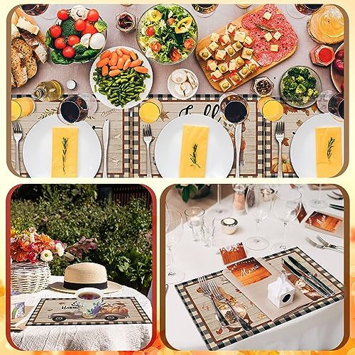 Uiifan 6 Pcs Rustic Fall Placemats, 12x18 Inch Harvest Table Mats