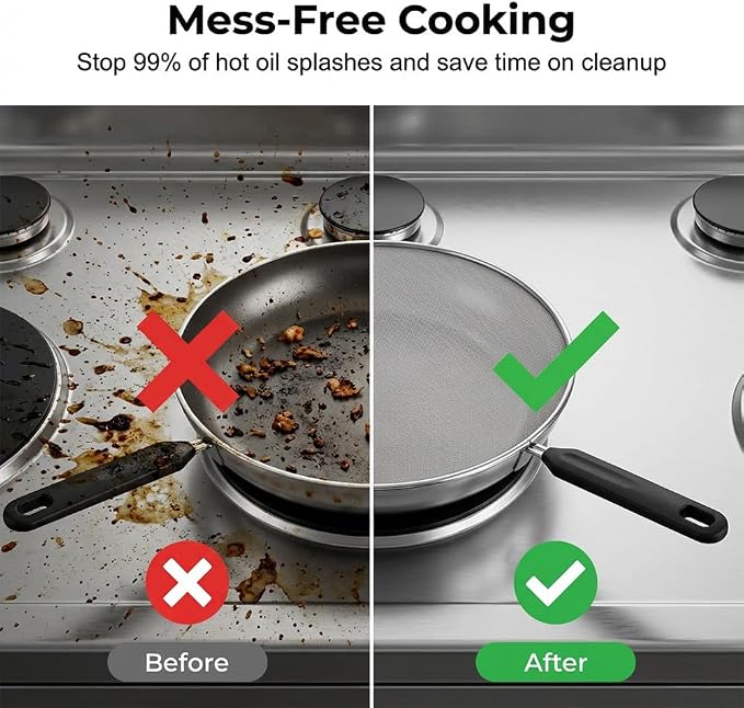 Splatter Screen for Frying Pan, Stainless Steel Grease Splatter Guard Splatter - Image 3