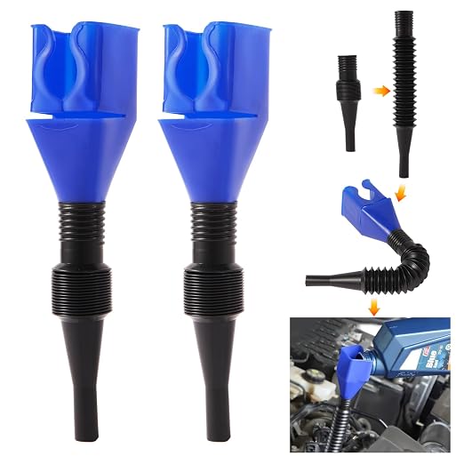 2-Pack Flexible Car Funnel for Oil Change, Retractable Snap-On Automotive Funnel by Unknown