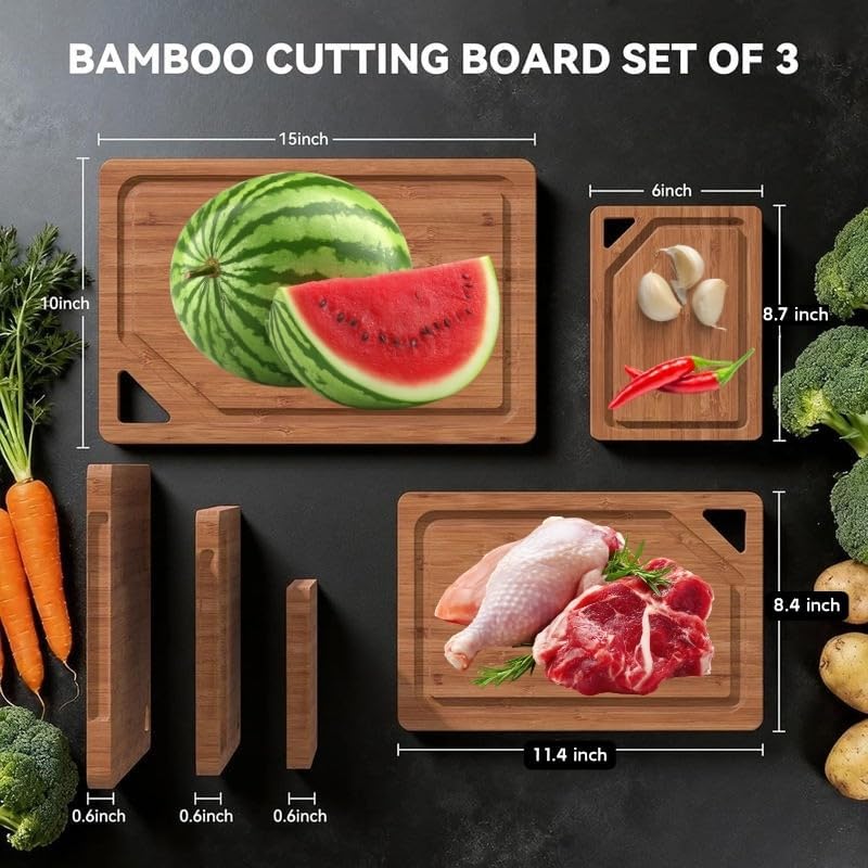 Bamboo Cutting Board Set for kitchen. Countertop and Hanging
