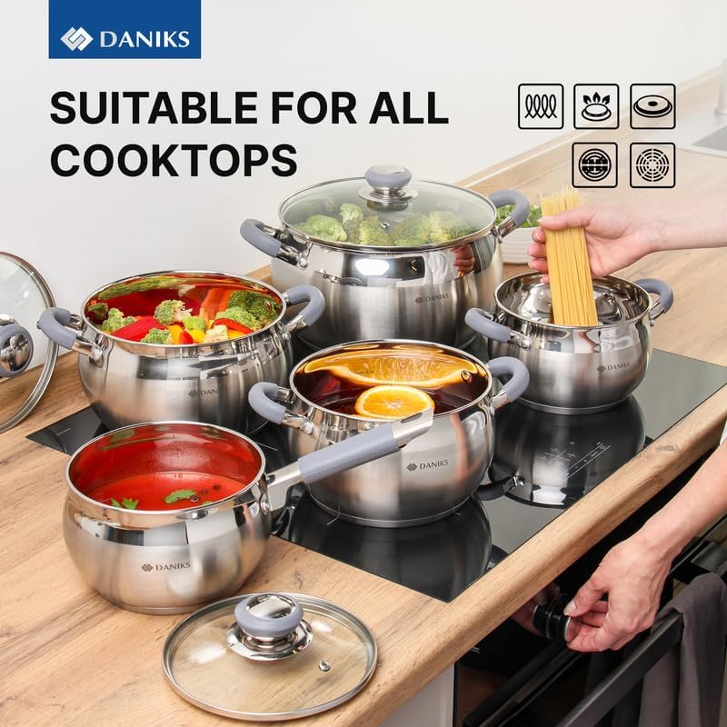 Daniks Modern 2 Quart Stainless Steel Stock Pot with Glass Lid
