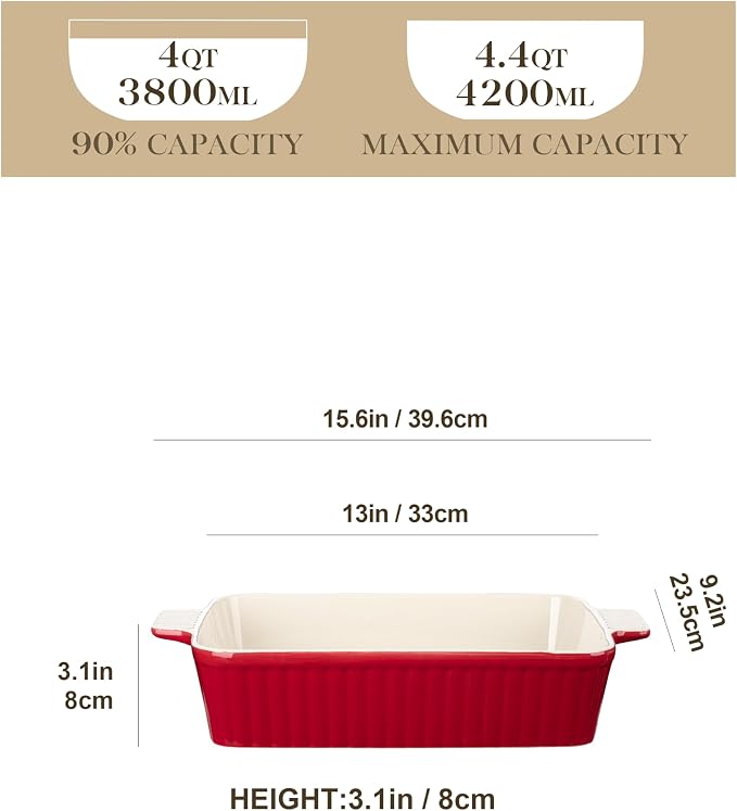 MALACASA 4.4 QT Baking Dish, 9x13 Large Casserole Dish - Image 2