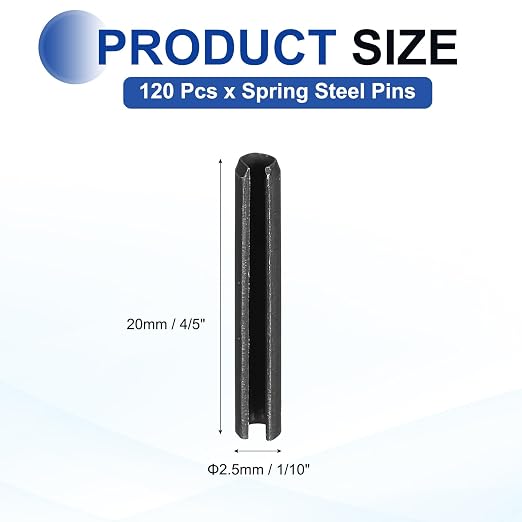 MECCANIXITY 120Pcs Slotted Split Roll Pins 1/10 Inch Dia. 4/5 Inch Length 65Mn - Image 2