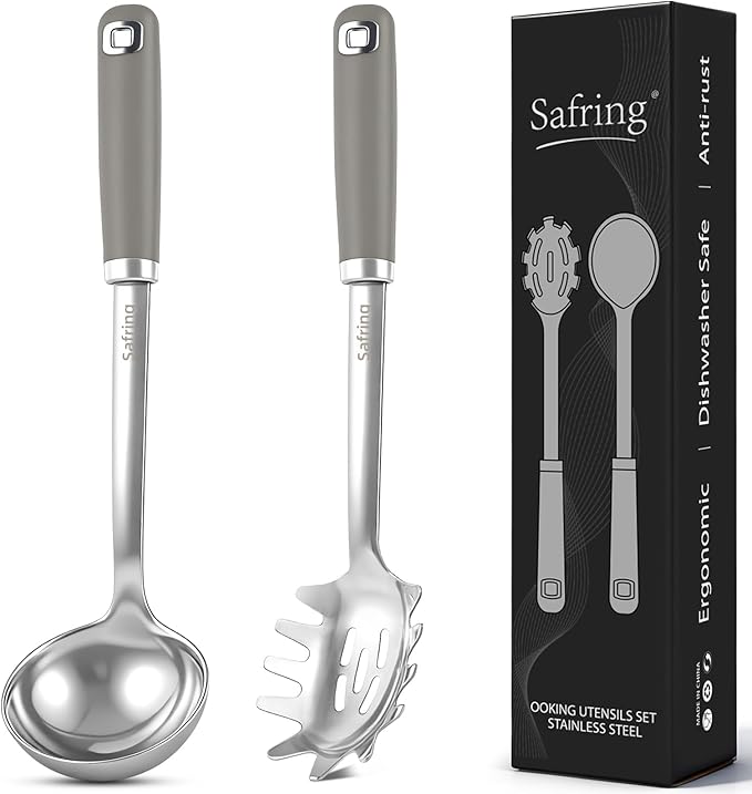 Safring Stainless Steel Soup Ladle and Spaghetti Spoon Set, Heat Resistant by Safring