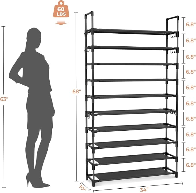 LANTEFUL Tall Shoe Rack 10 Tier Shoe Organizer Large Shoe Shelf - Image 3