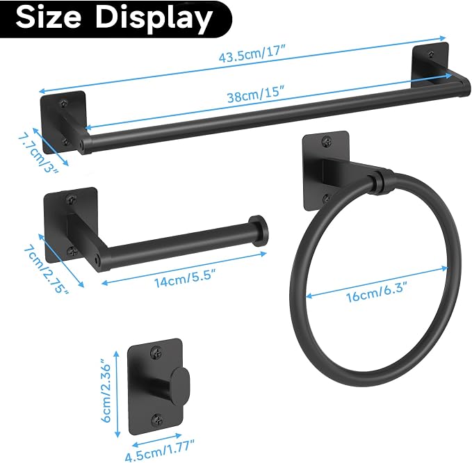 KLJKPA Matte Black Bathroom Accessories Set, 4 Pieces Bathroom Hardware Set - Image 6
