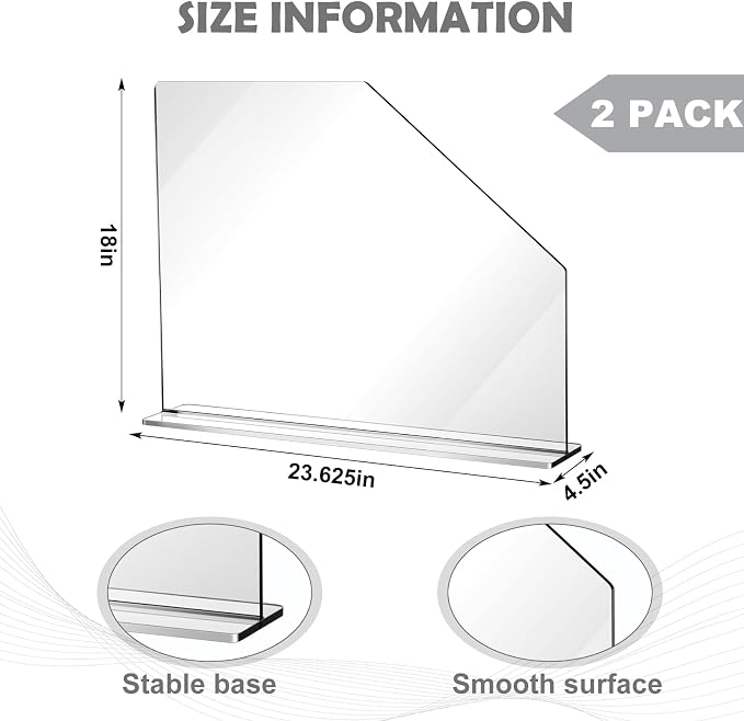 Vesici 2 Pcs Clear Acrylic Sink Splash Guard Freestanding Panel Barrier - Image 2
