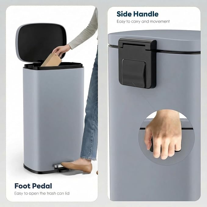 13.2 Gal Kitchen Trash Can, 50L Recycling or Garbage Bin, Brushed Stainless - Image 5