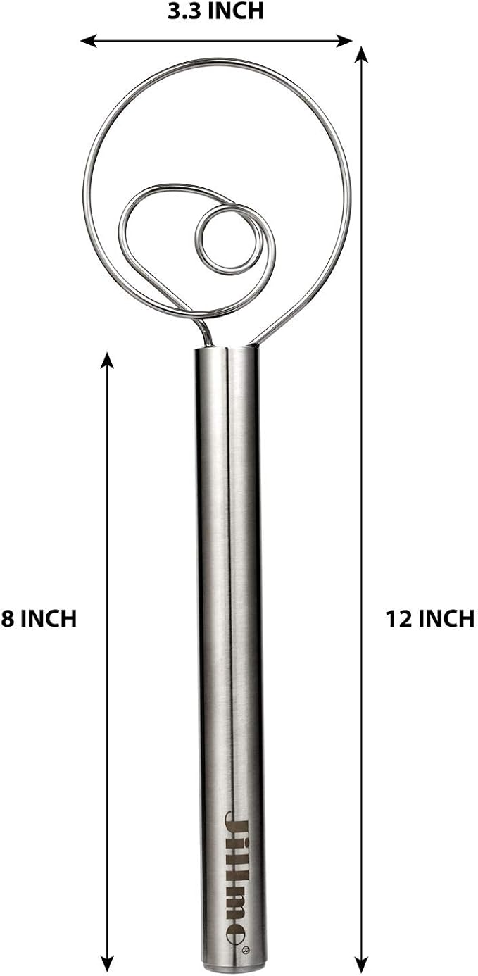 Jillmo Danish Dough Whisk, 12 inch Stainless Steel Bread Whisk, 2 Pack - Image 2