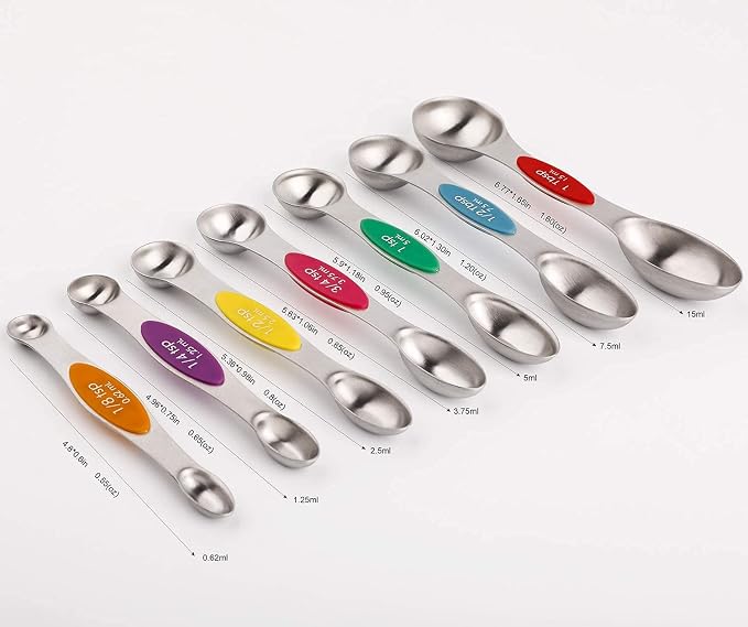 Magnetic Measuring Spoons Set of 7 Stainless Steel Stackable Dual Sided - Image 2