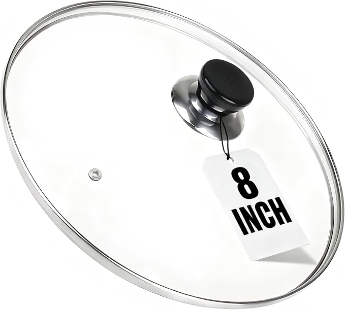 8 Inch Pan Lid, Tempered Glass Cast Iron Lids by Eptcp