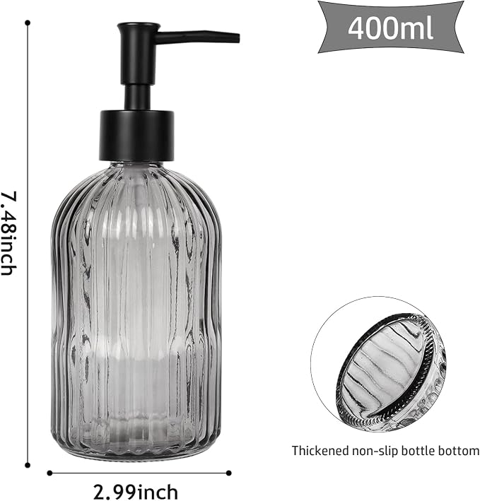 14Oz Black Pump Glass Soap Dispenser, - Image 3