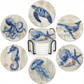 Drink Coasters Set of 6 with Holder Vintage Marine Style Wood Grain