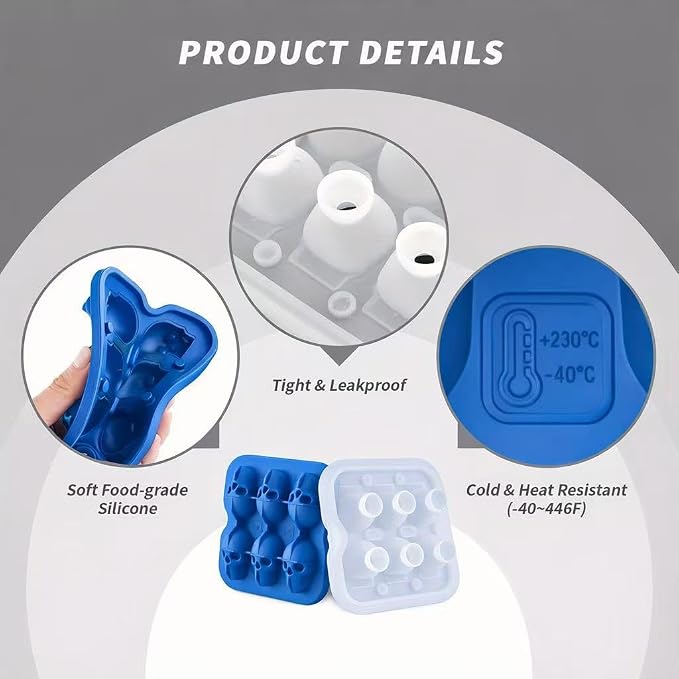 Skull Ice Cube Mold, 6-Cavity Silicone Ice Tray - Image 2