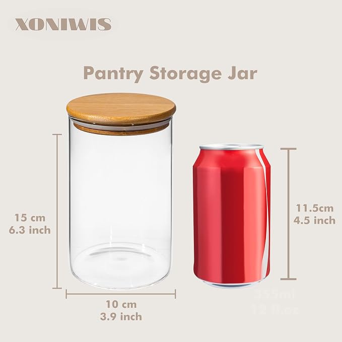 32oz 6PCS Round Airtight Glass Food Storage Jars, Stackable Spice Jar, Kitchen - Image 4