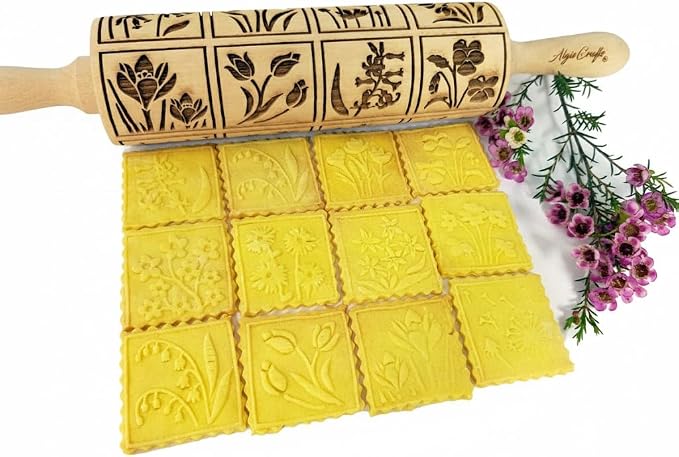 SPRING FLOWERS Embossing Rolling Pin by ALGISCRAFTS