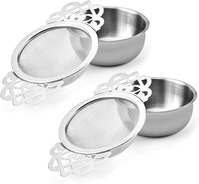 Picowe 2 Pack Tea Strainer Bowl, Stainless Steel Sliver Tea Strainers by Picowe