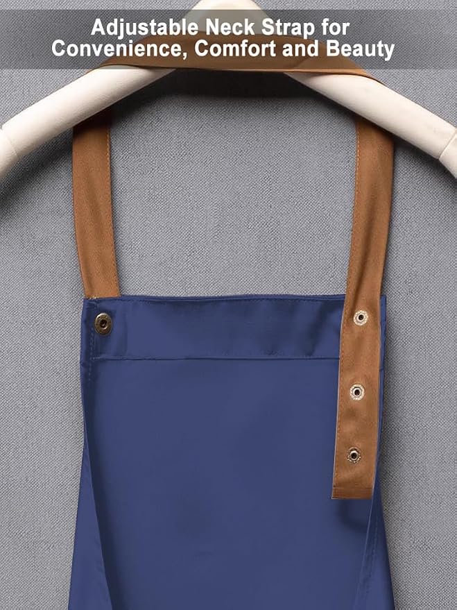 Kitchen Bib Apron with Pockets, Women Men Adjustable Neck Strap Water Resistant - Image 7