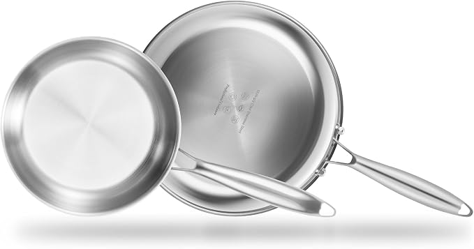 SuperCook 2 Pieces Tri-Ply Clad Stainless Steel Frying Pan, Steel Pans by SuperCook