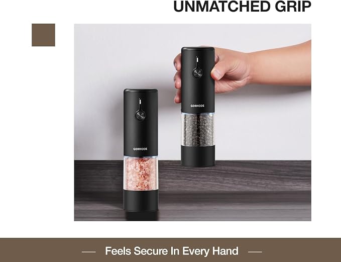 Black Stainless Steel Electric Salt and Pepper Grinder Set - Image 5