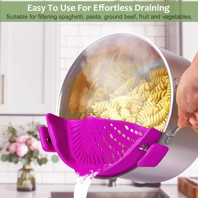 YEVIOR Clip on Strainer for Pots Pan Pasta, Silicone Food Strainer Hands-Free - Image 6