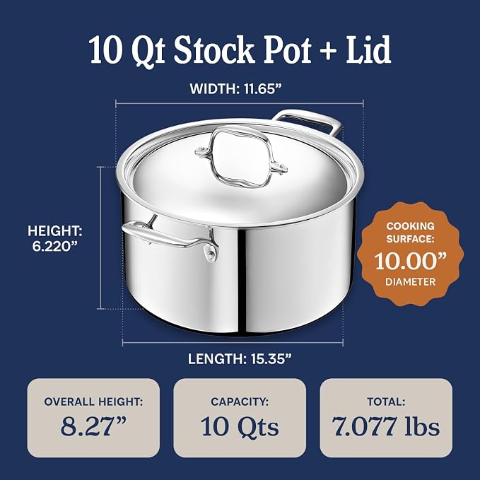LEGEND COOKWARE 5-Ply Stainless Steel 10-Quart Stock Pot - Image 6