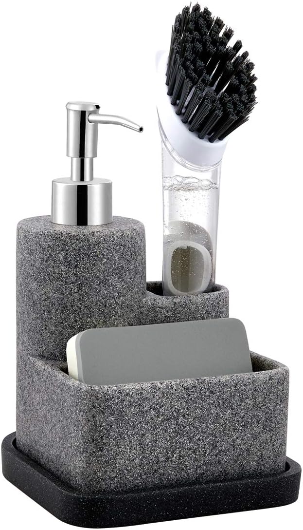 ZCCZ Black Soap Dispenser with Sponge Holder, Kitchen Soap Dispenser Pump by zccz