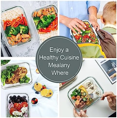 VERONES 10 PACK 22 OZ Glass Meal Prep Containers, Grey