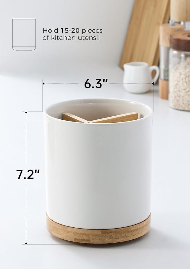 LoeJan 3 Compartment Utensil Holder, Extra Large Utensil Crock, Stable Ceramic - Image 2