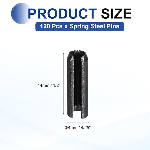 MECCANIXITY 120Pcs Slotted Split Roll Pins 4/25 Inch Dia. 1/2 Inch Length 65Mn - Image 2