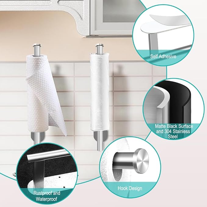 MGahyi Paper Towel Holder Wall Mount, Self Adhesive Or Drilling Paper Towel - Image 3