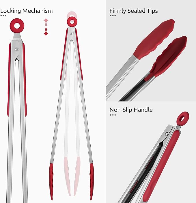 600ºF Heat Resistant Kitchen Tongs: U-Taste 16 inch Extra Long Large Silicone - Image 6