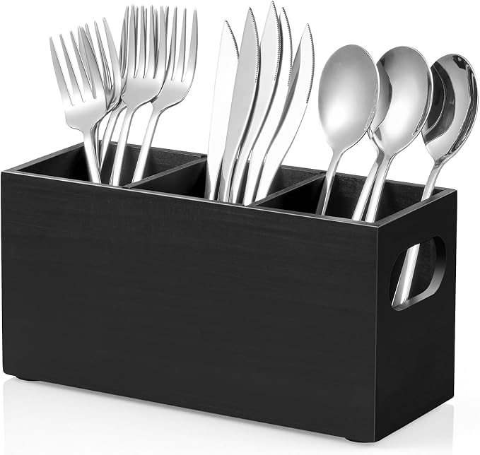 DRASTAR Silverware Holder, Wooden Utensil Caddy, Cutlery Holder by EnhanceYourDailyLife