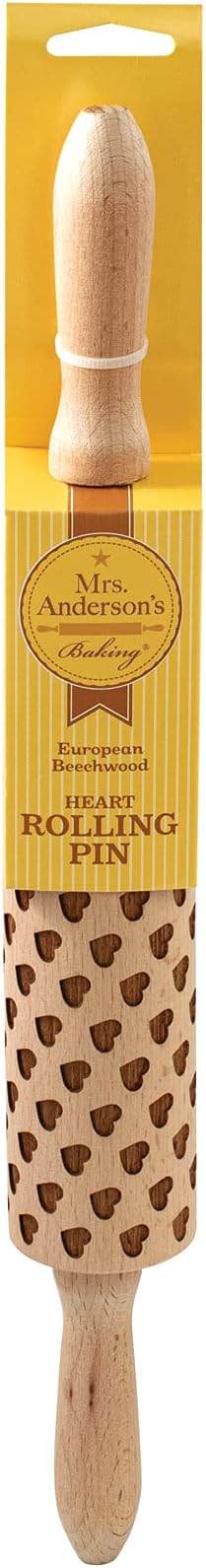 Mrs. Anderson’s Baking Embossing Rolling Pin, Heart Design, European Beechwood - Image 2