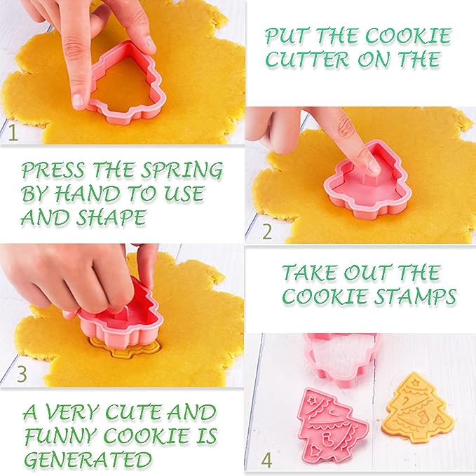 Christmas Cookie Cutters with Plunger Stamps Set, Gingerbread Boy/Girl Snowman - Image 3