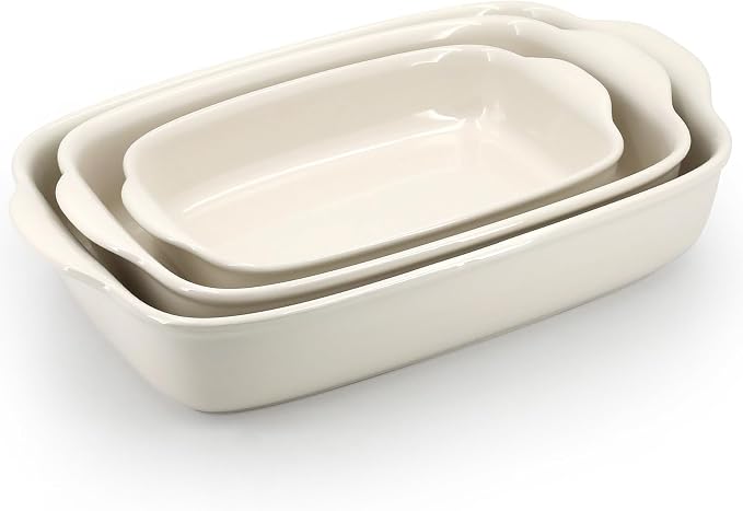 3-Pack Ceramic Baking Dishes Set, Heavy-Duty Oven-Safe Stoneware, Deep by Krokori