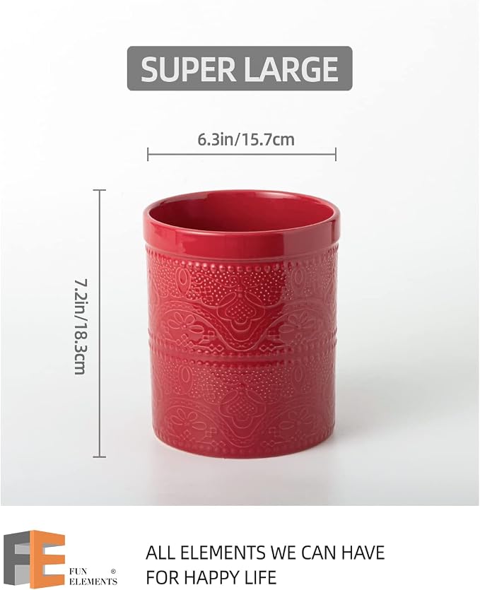 FUN ELEMENTS Kitchen Utensil Holder, 7.2" Super Large Utensil Crock Heavy and - Image 5