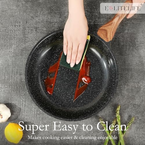 ESLITE LIFE Nonstick Ceramic Frying Pans Skillets Set with Lids