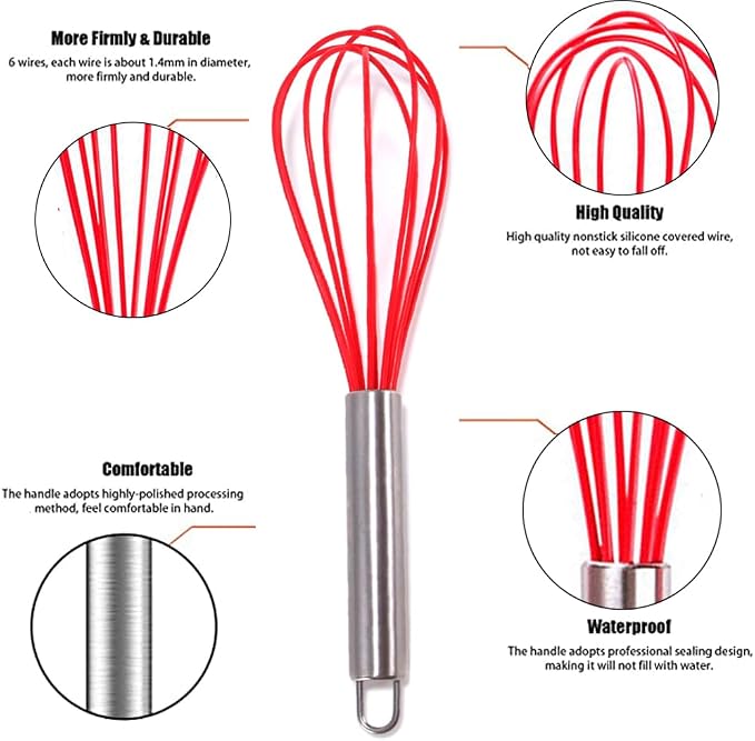 Silicone Whisk set of 3, 8+10+12in Kitchen Balloon Wire Whisks, Hand Egg Mixer - Image 3